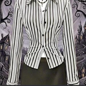 Black and White Vertical Stripe Button-Up Shirt